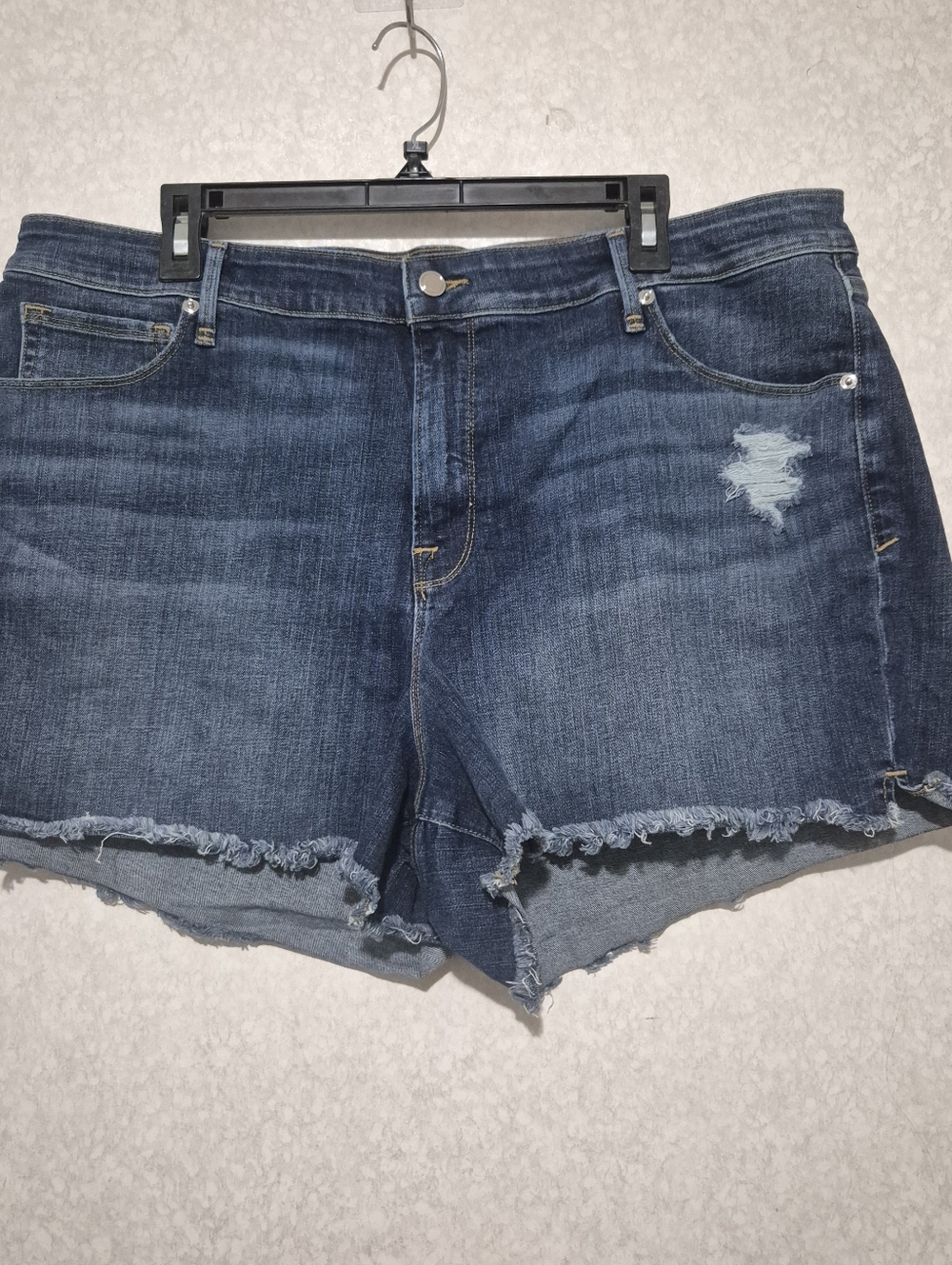 Good American Dark Blue Frayed Hem Denim Shorts...Size:18